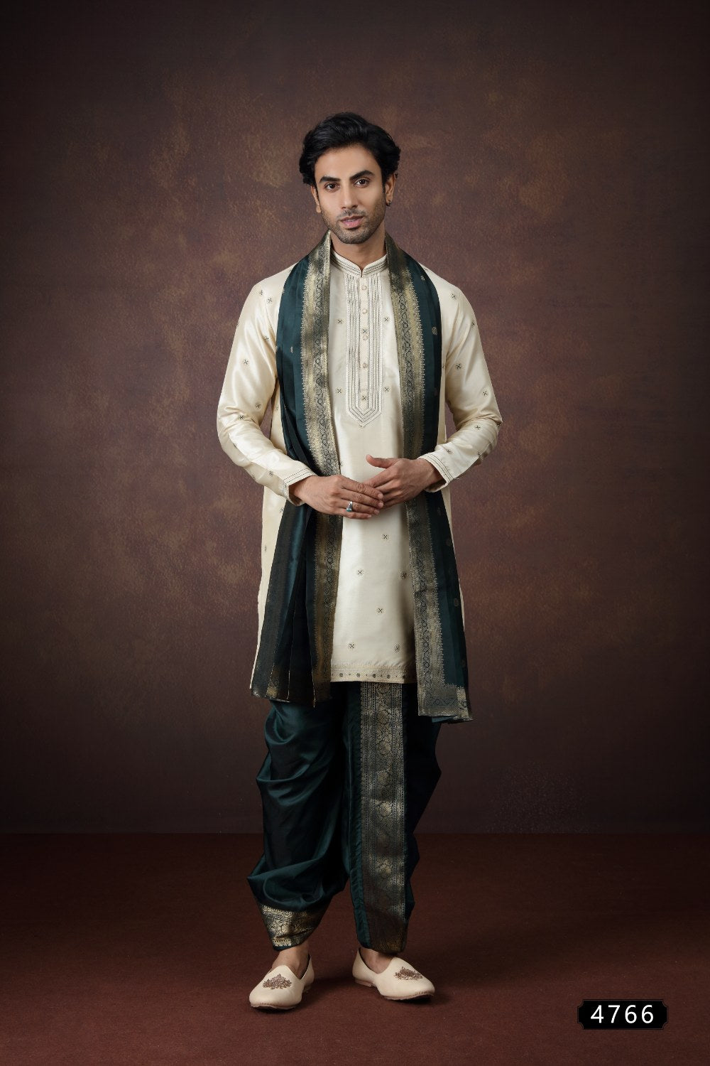 Beige Jaquard Silk Dhoti Kurta (NMK-9171)