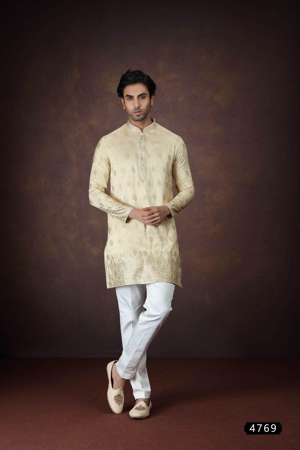 Gold Jaquard Silk Kurta Pajama (NMK-9174)