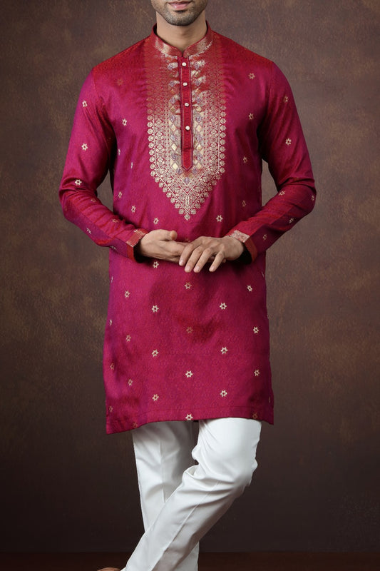 2 Toned Dark Pink Jaquard Silk Kurta Pajama (NMK-9175)