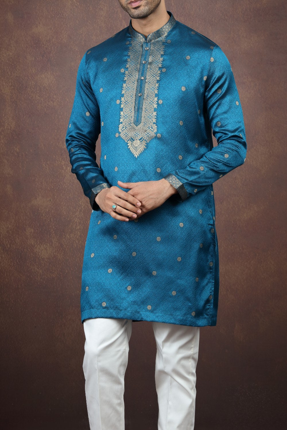 2 Toned Blue Jaquard Silk Kurta Pajama (NMK-9177)