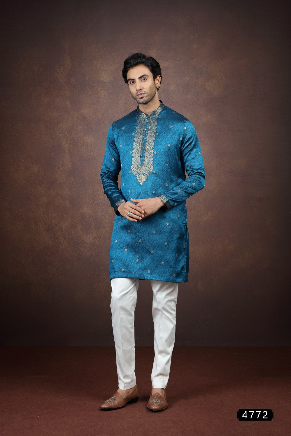 2 Toned Blue Jaquard Silk Kurta Pajama (NMK-9177)