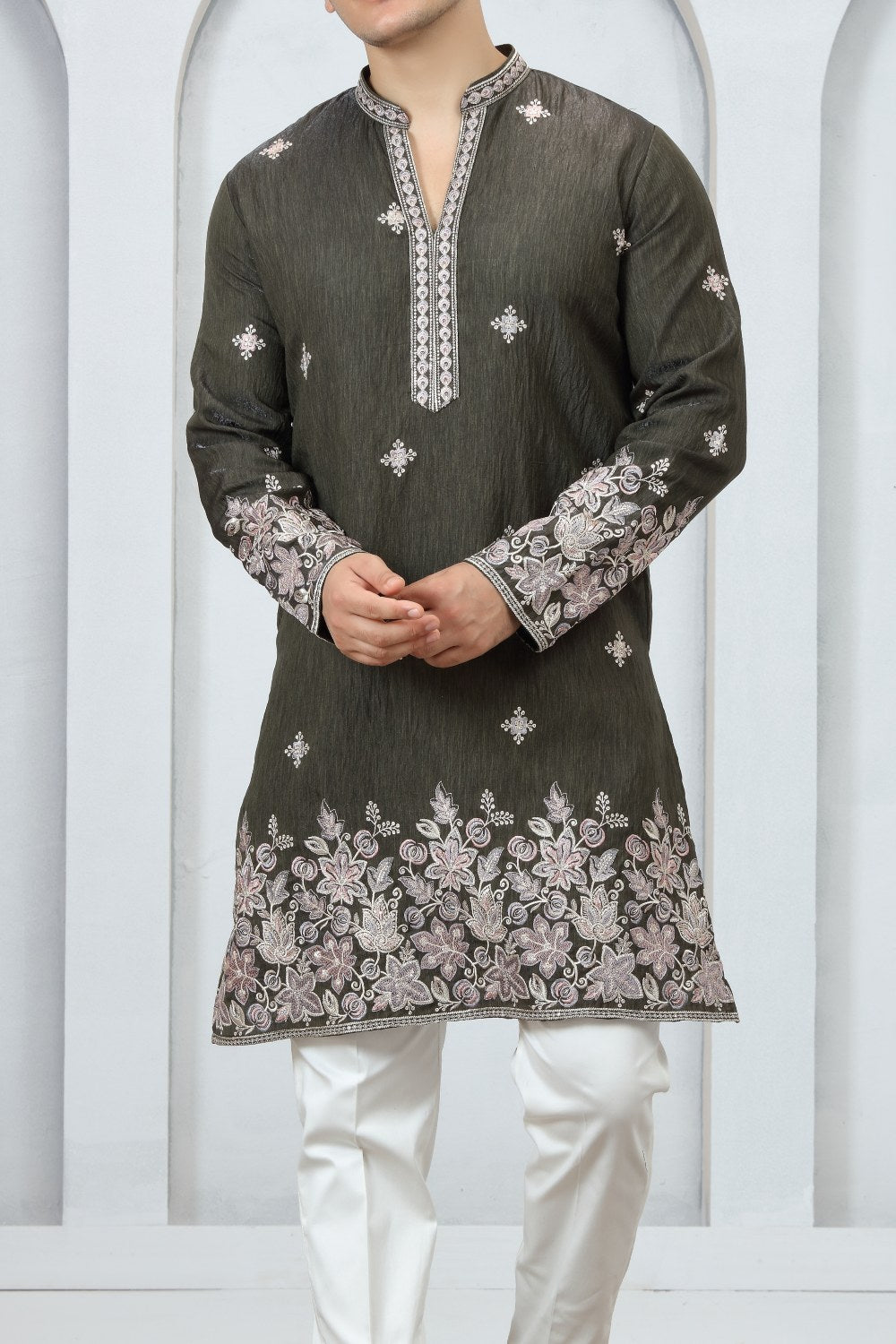 Mehendi Green Art Silk Kurta Pajama (NMK-9181)