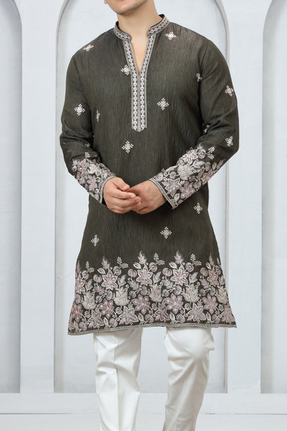 Mehendi Green Art Silk Kurta Pajama (NMK-9181)