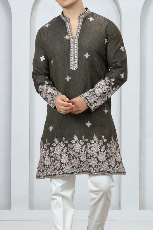 Mehendi Green Art Silk Kurta Pajama (NMK-9181)