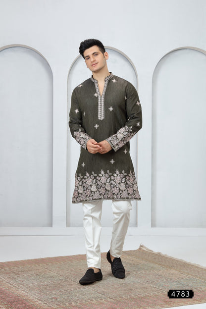 Mehendi Green Art Silk Kurta Pajama (NMK-9181)