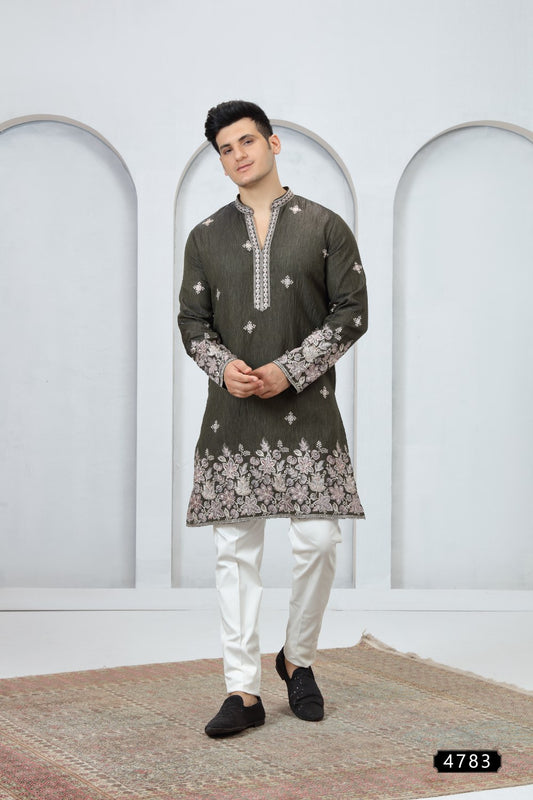 Mehendi Green Art Silk Kurta Pajama (NMK-9181)