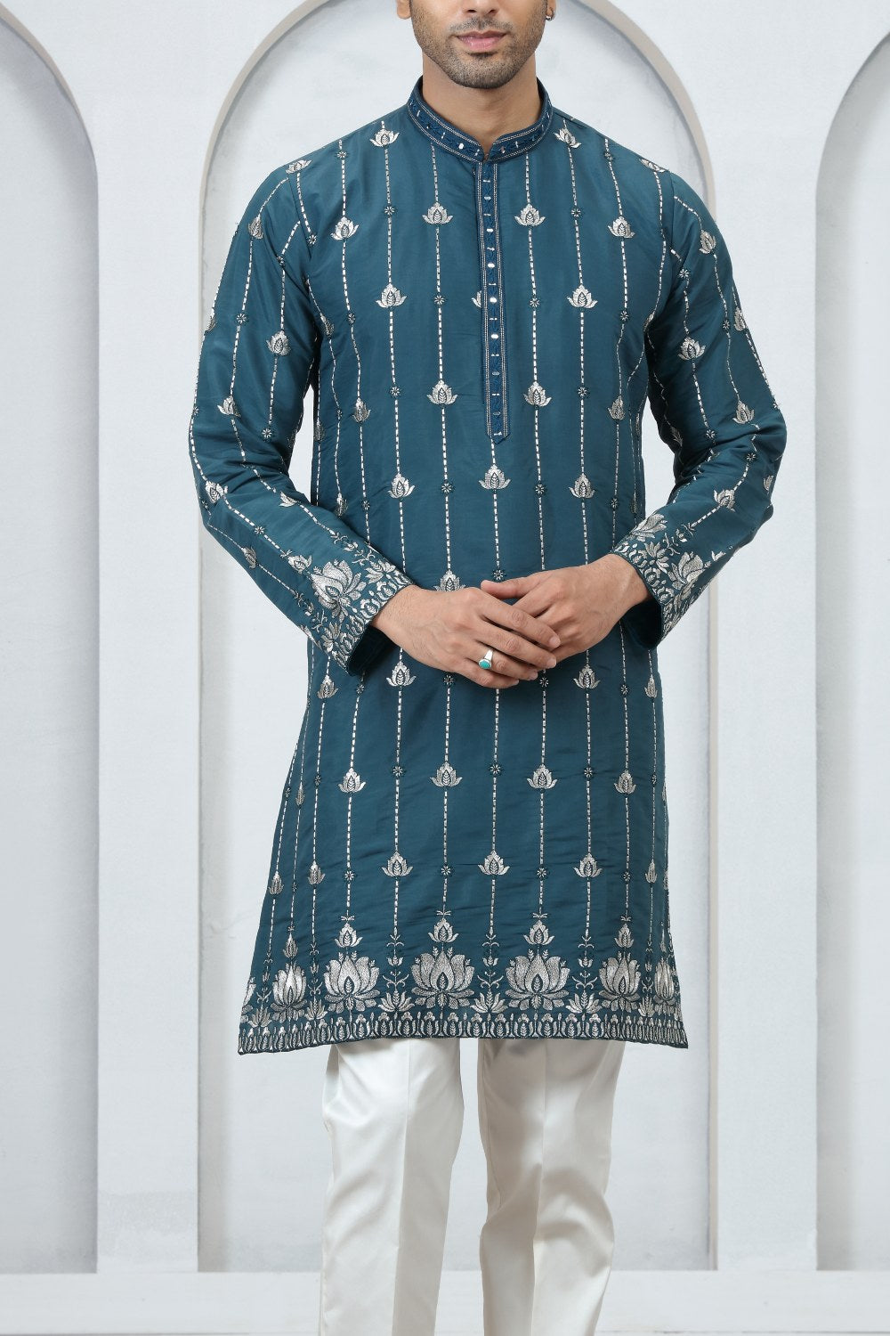 Teal Green Art Silk Kurta Pajama (NMK-9182)