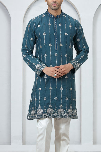 Teal Green Art Silk Kurta Pajama (NMK-9182)