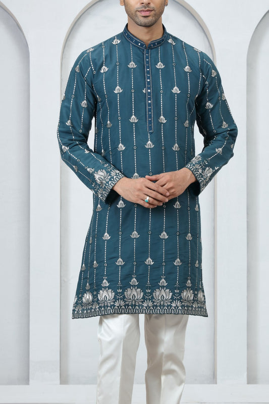 Teal Green Art Silk Kurta Pajama (NMK-9182)