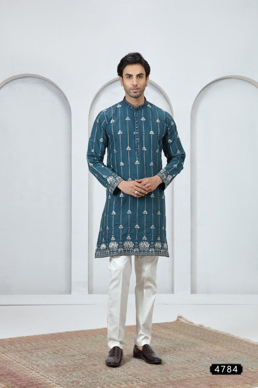 Teal Green Art Silk Kurta Pajama (NMK-9182)
