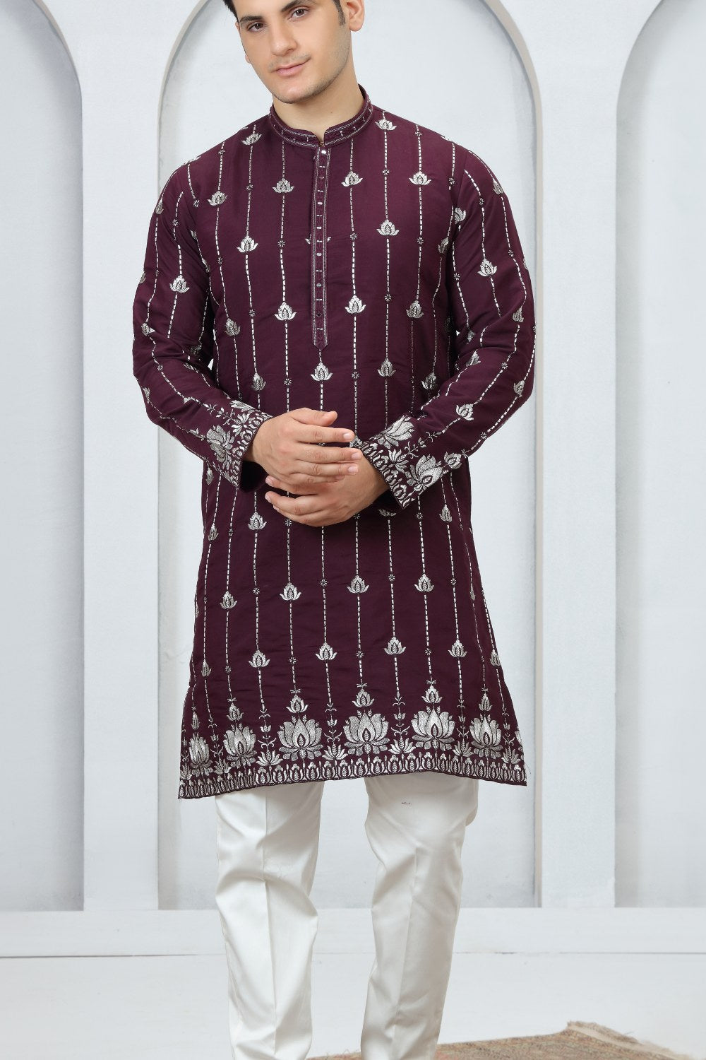 Magenta Art Silk Kurta Pajama (NMK-9183)