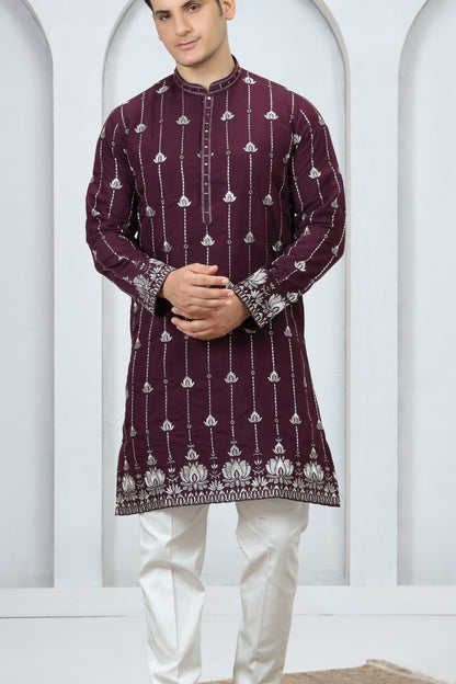 Magenta Art Silk Kurta Pajama (NMK-9183)