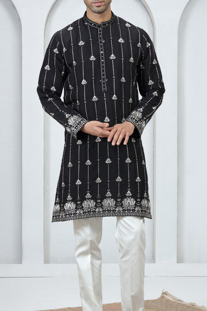 Black Art Silk Kurta Pajama (NMK-9184)