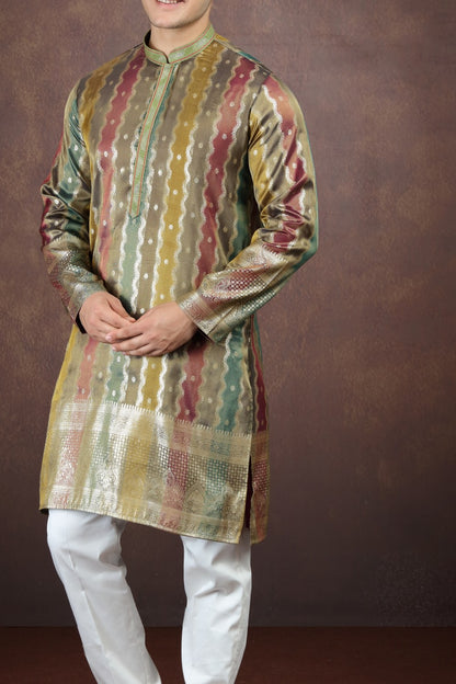 Multicolored Jaquard Art Silk Kurta Pajama (NMK-9185)