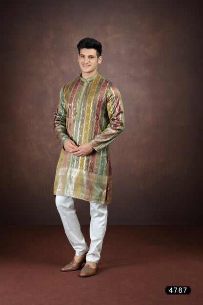 Multicolored Jaquard Art Silk Kurta Pajama (NMK-9185)