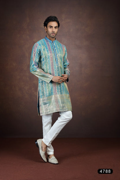 Blue Jaquard Art Silk Kurta Pajama (NMK-9186)