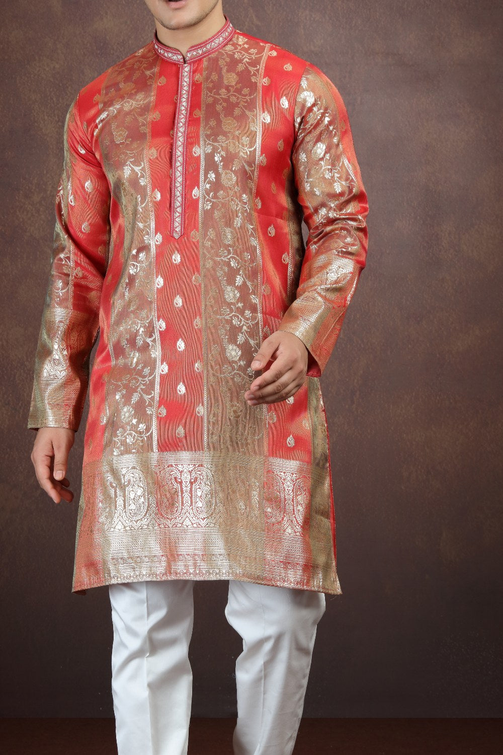 Multicolored Jaquard Art Silk Kurta (NMK-9187)