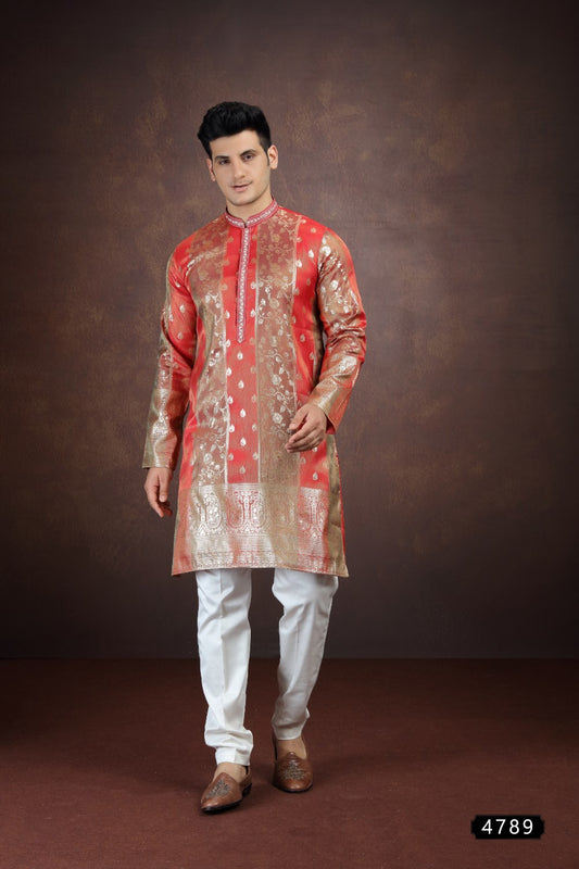 Multicolored Jaquard Art Silk Kurta (NMK-9187)