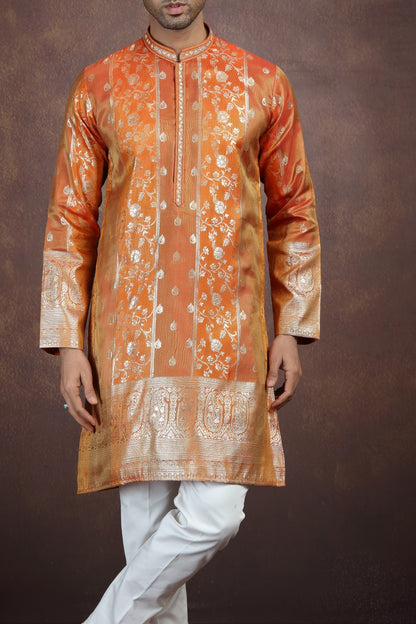 Rust Jaquard Art Silk Kurta Pajama (NMK-9188)