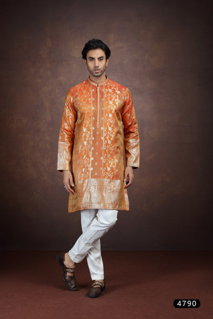 Rust Jaquard Art Silk Kurta Pajama (NMK-9188)