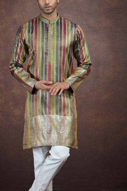 Multicolored Jaquard Art Silk Mens Kurta (NMK-9190)