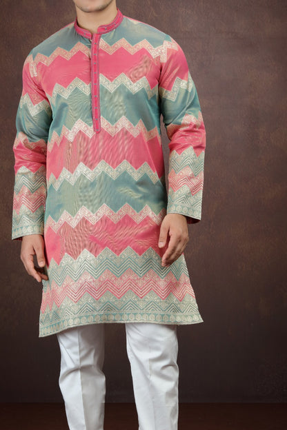 Multicolored Jaquard Art Silk Kurtas for Men (NMK-9191)