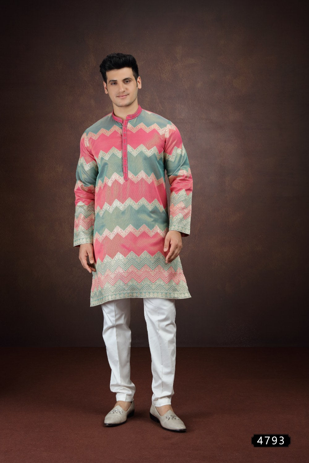 Multicolored Jaquard Art Silk Kurtas for Men (NMK-9191)