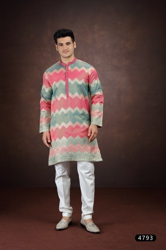 Multicolored Jaquard Art Silk Kurtas for Men (NMK-9191)