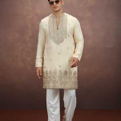 Gold Art Silk Mens Kurta Pajama (NMK-9194)