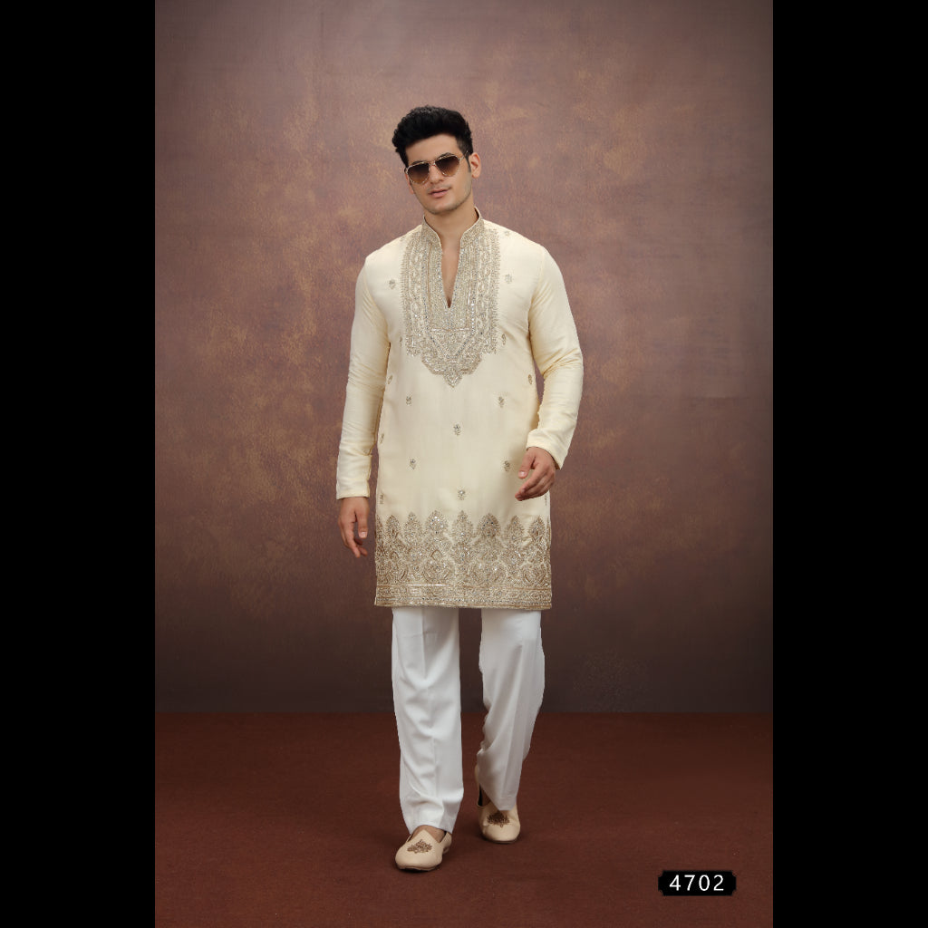 Gold Art Silk Mens Kurta Pajama (NMK-9194)