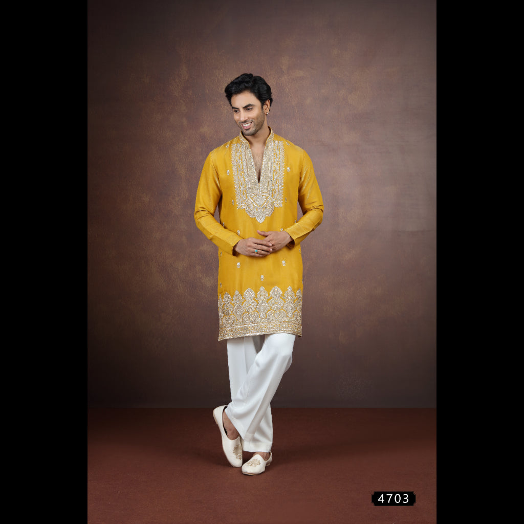 Yellow Art Silk Kurta Pajama (NMK-9195)