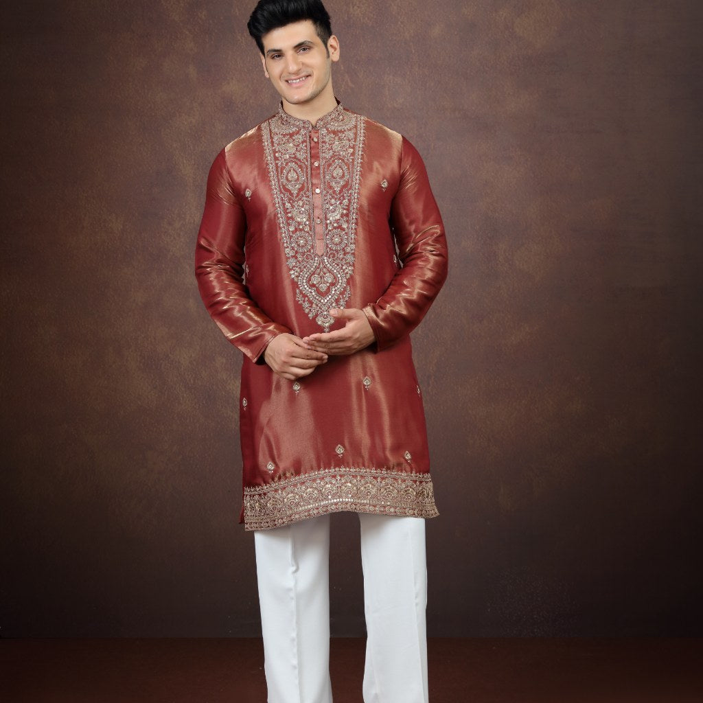 Antique Maroon Art Silk Kurta Pajama (NMK-9196)