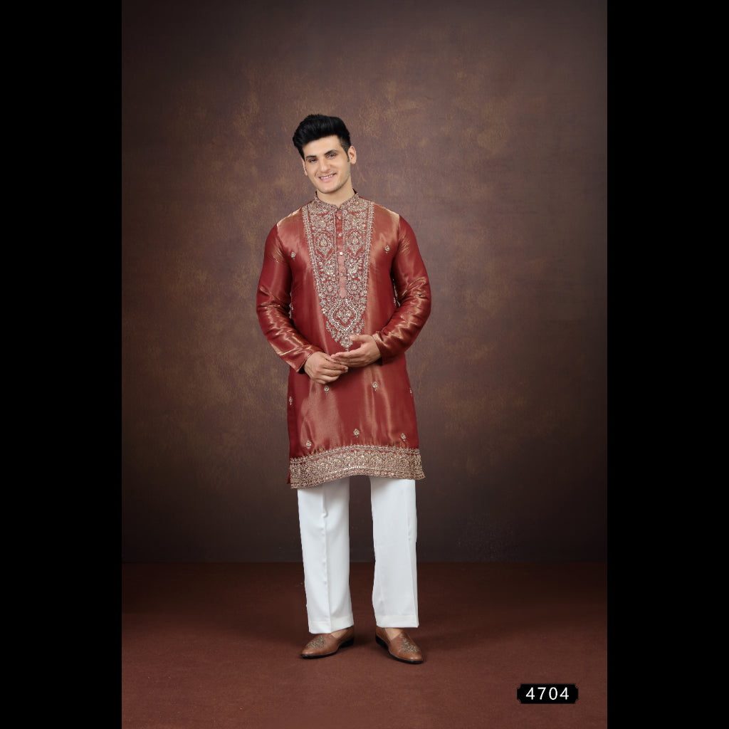 Antique Maroon Art Silk Kurta Pajama (NMK-9196)