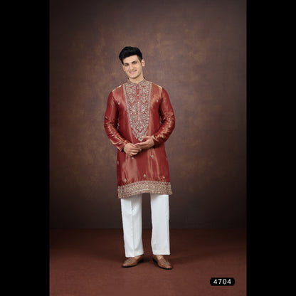 Antique Maroon Art Silk Kurta Pajama (NMK-9196)