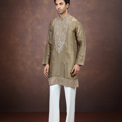Mehendi Green Art Silk Kurta Pajama (NMK-9197)