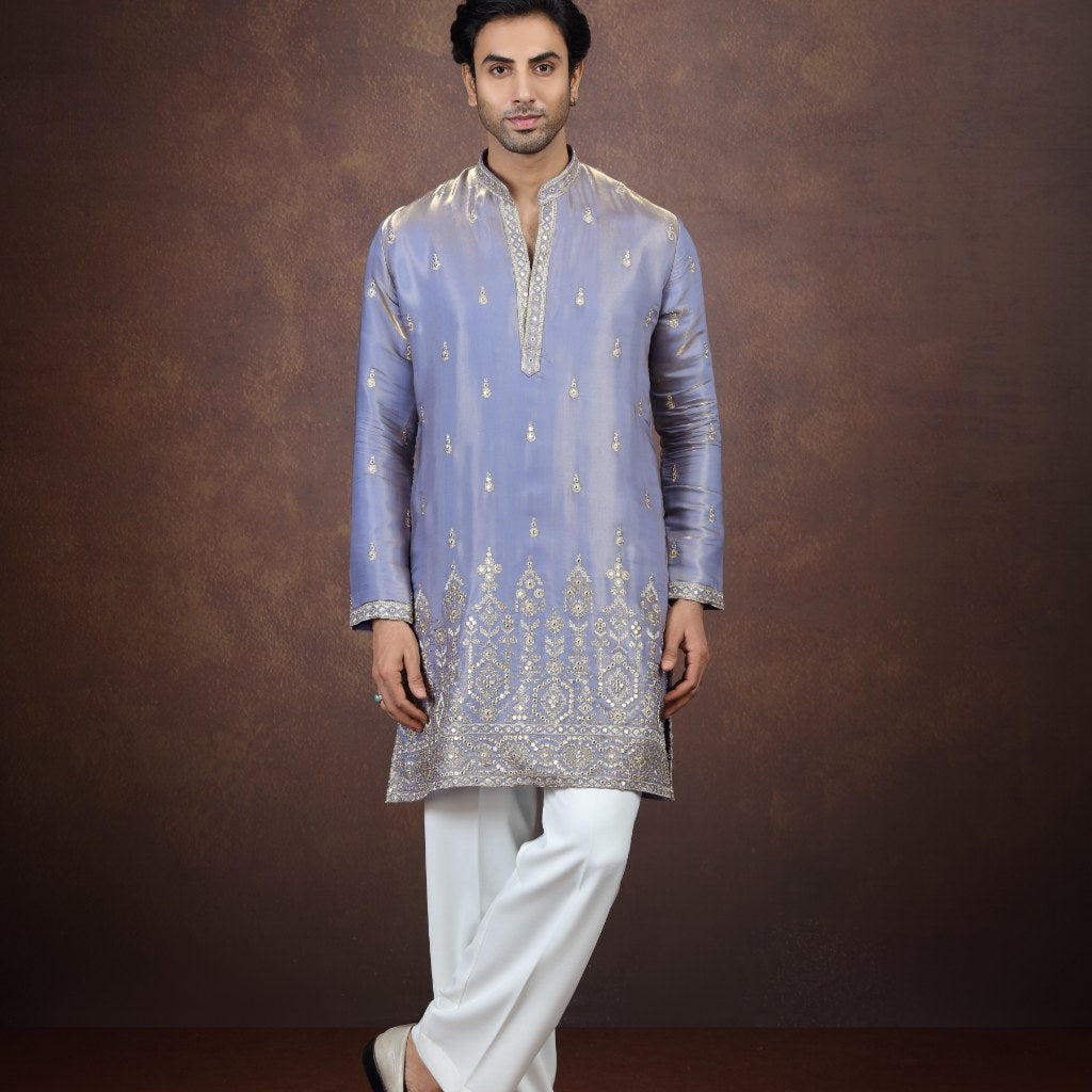 Shiny Slate Blue Art Silk Kurta Pajama (NMK-9199)