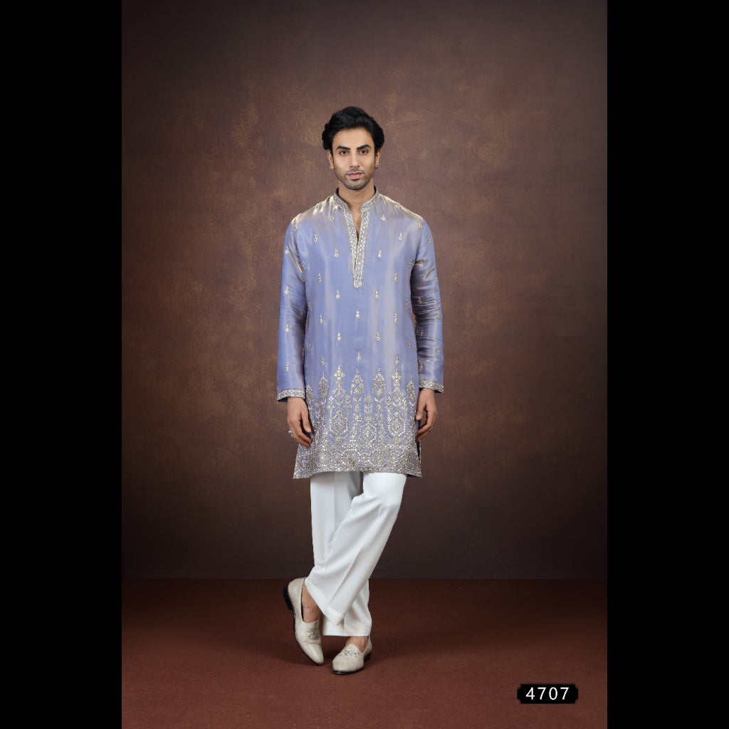 Shiny Slate Blue Art Silk Kurta Pajama (NMK-9199)