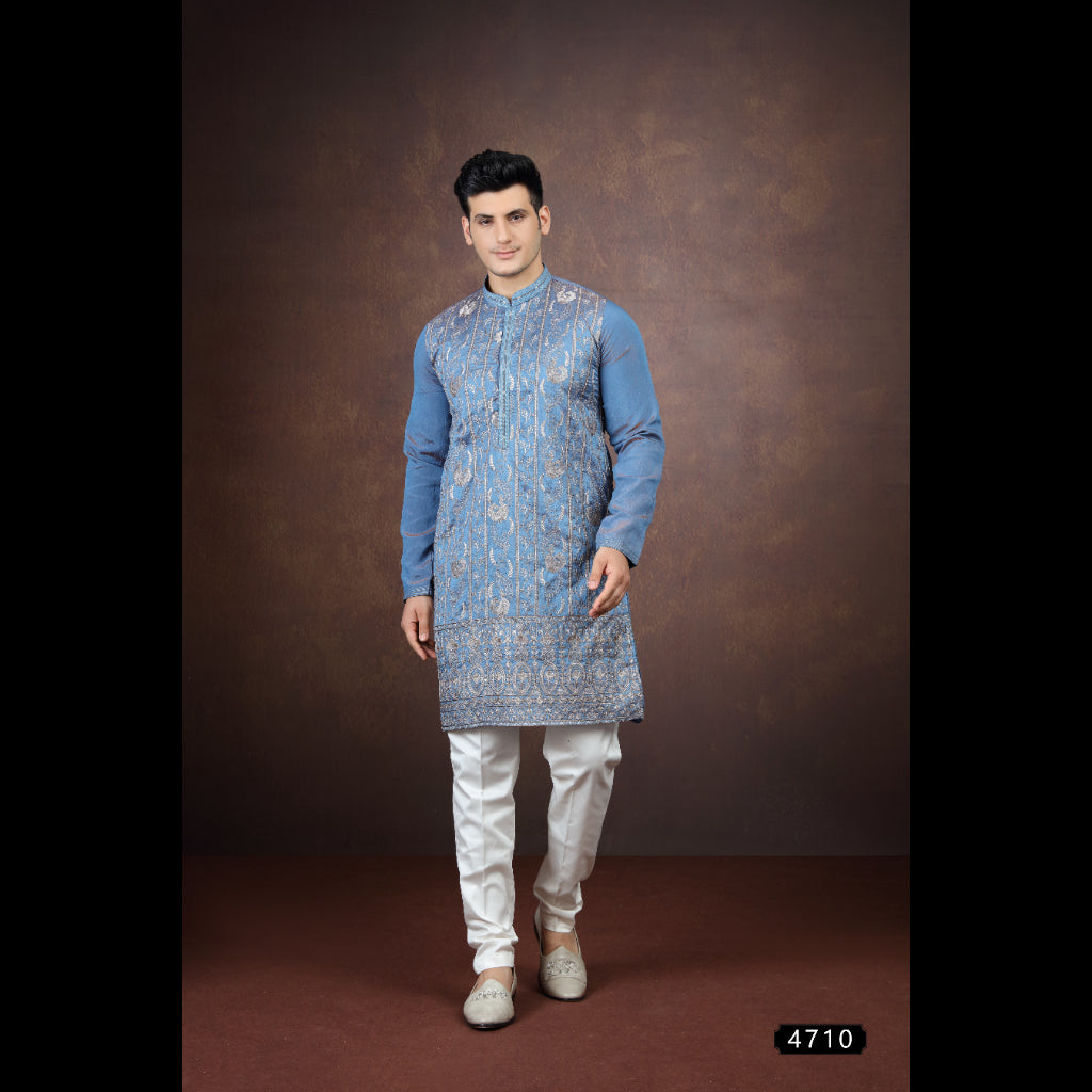2 Tone Blue Art Silk Kurta Pajama (NMK-9202)