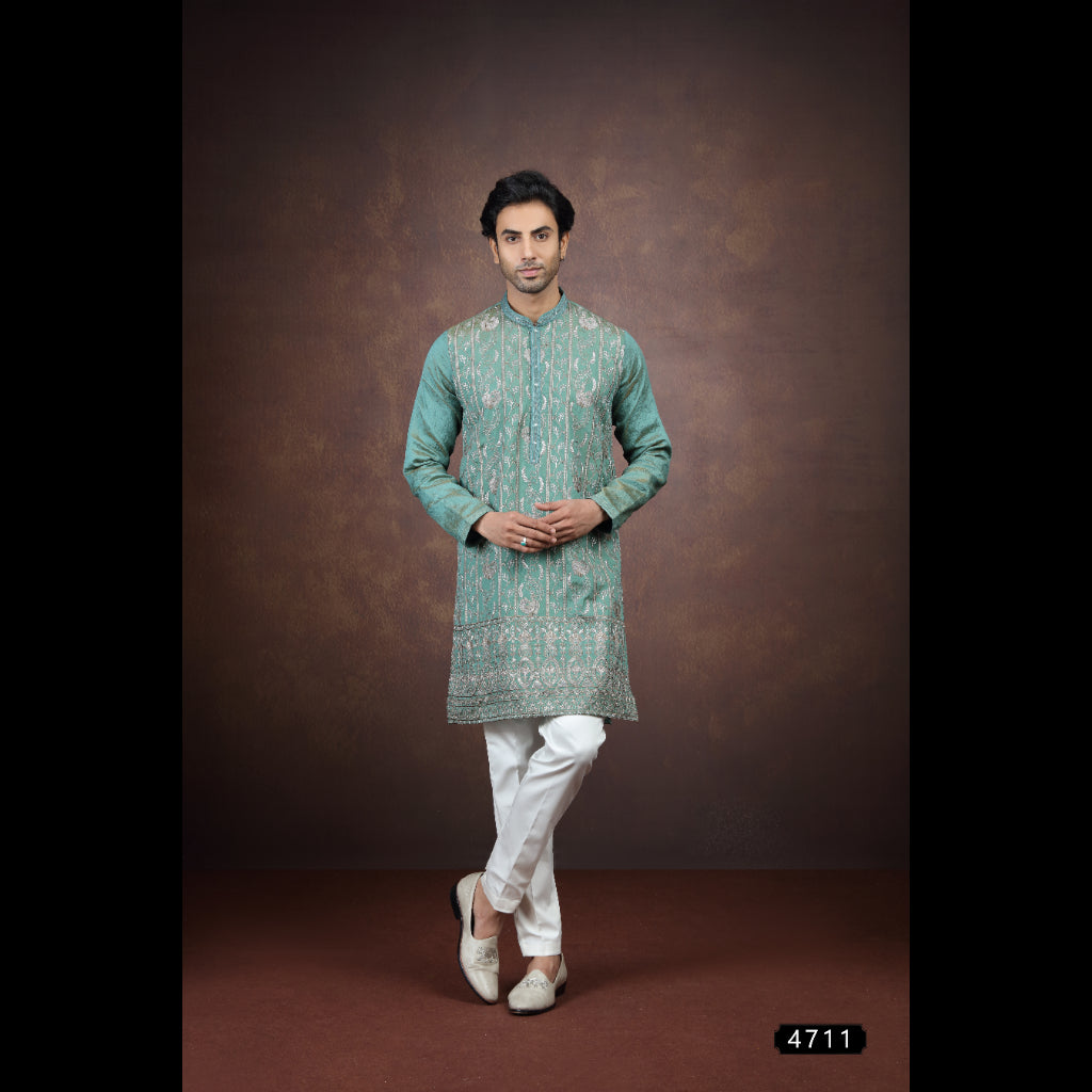 2 Tone Green Art Silk Kurta Pajama (NMK-9203)