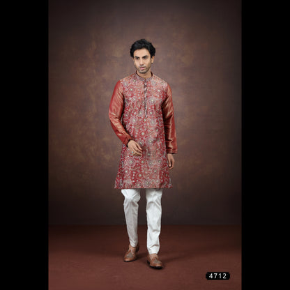 Antique Maroon Art Silk Kurtas for Men (NMK-9204)