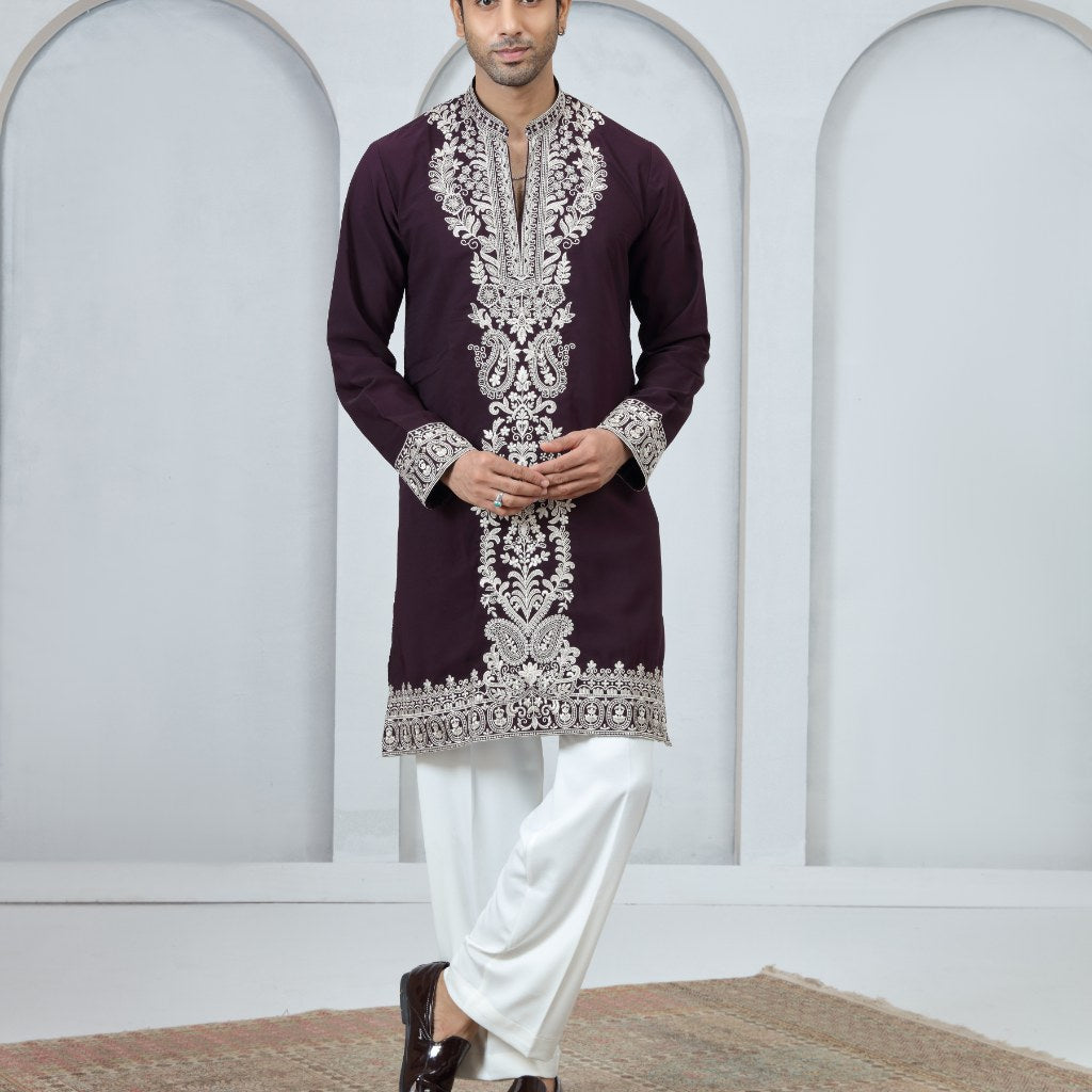 Dark Magenta Art Silk Kurta Pajama (NMK-9207)