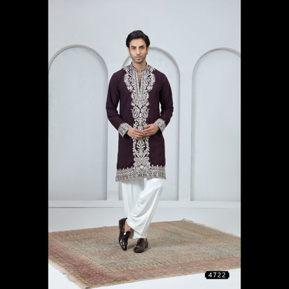 Dark Magenta Art Silk Kurta Pajama (NMK-9207)
