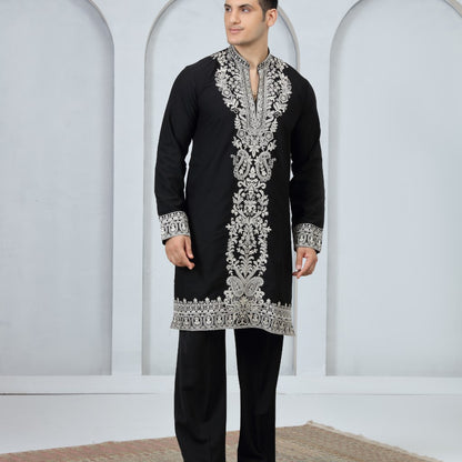 Black Art Silk Kurta Pajama (NMK-9208)