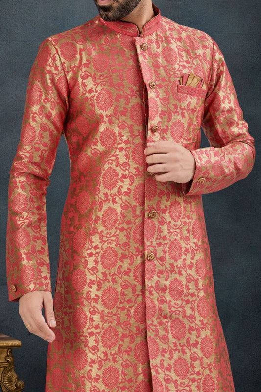 Antique with Pink Banarasi Jaquard Indo Western (NMK-7611) - Nihal Fashions