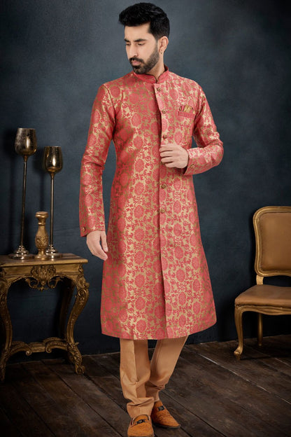 Antique with Pink Banarasi Jaquard Indo Western (NMK-7611) - Nihal Fashions