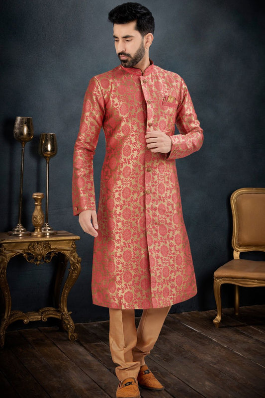 Antique with Pink Banarasi Jaquard Indo Western (NMK-7611) - Nihal Fashions