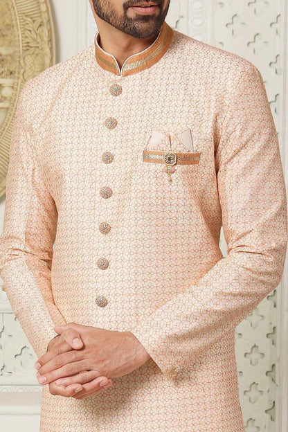 Art Embroidered Silk Orange Indo Western for Men (NMK-6502)