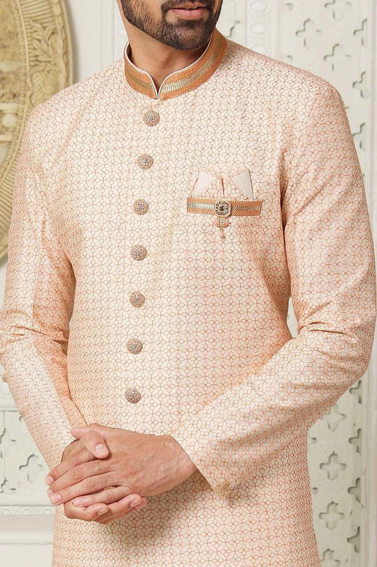 Art Embroidered Silk Orange Indo Western for Men (NMK-6502)