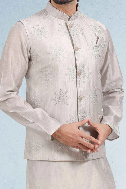 Art Silk Grey Embroidered Mens Nehru Jacket (NMK-6473)