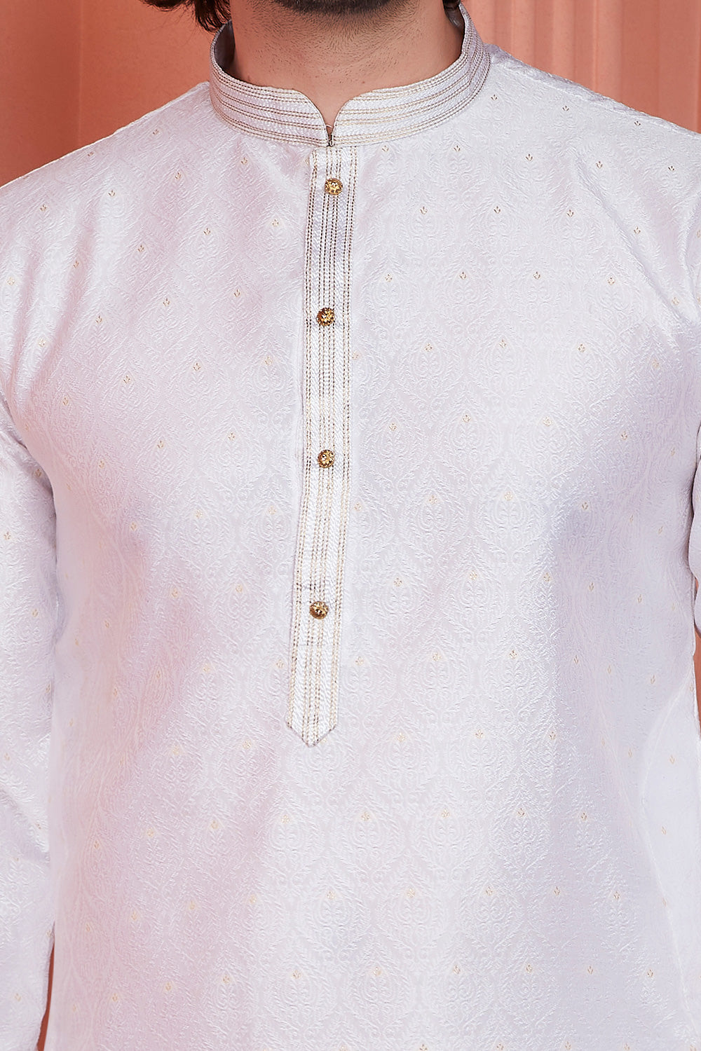 Baby Pink Jaquard Silk Brocade Kurta Pajama (NMK-8163) - Nihal Fashions